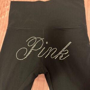 VS Pink All-Day Cotton Foldover Flare Leggings Pure Black Shine Size L